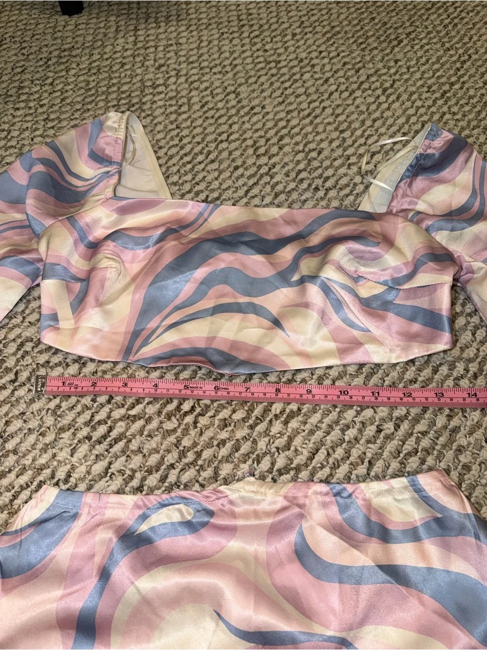 Princess Polly Pastel Swirl Mini Skirt and Top Set in Pink, Blue, Cream Size 10